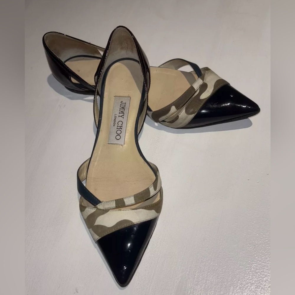 JIMMY CHOO Marcine D’Orsay Flat Pointed toe Shoe Made Italy Size 35 1/2 Leather
